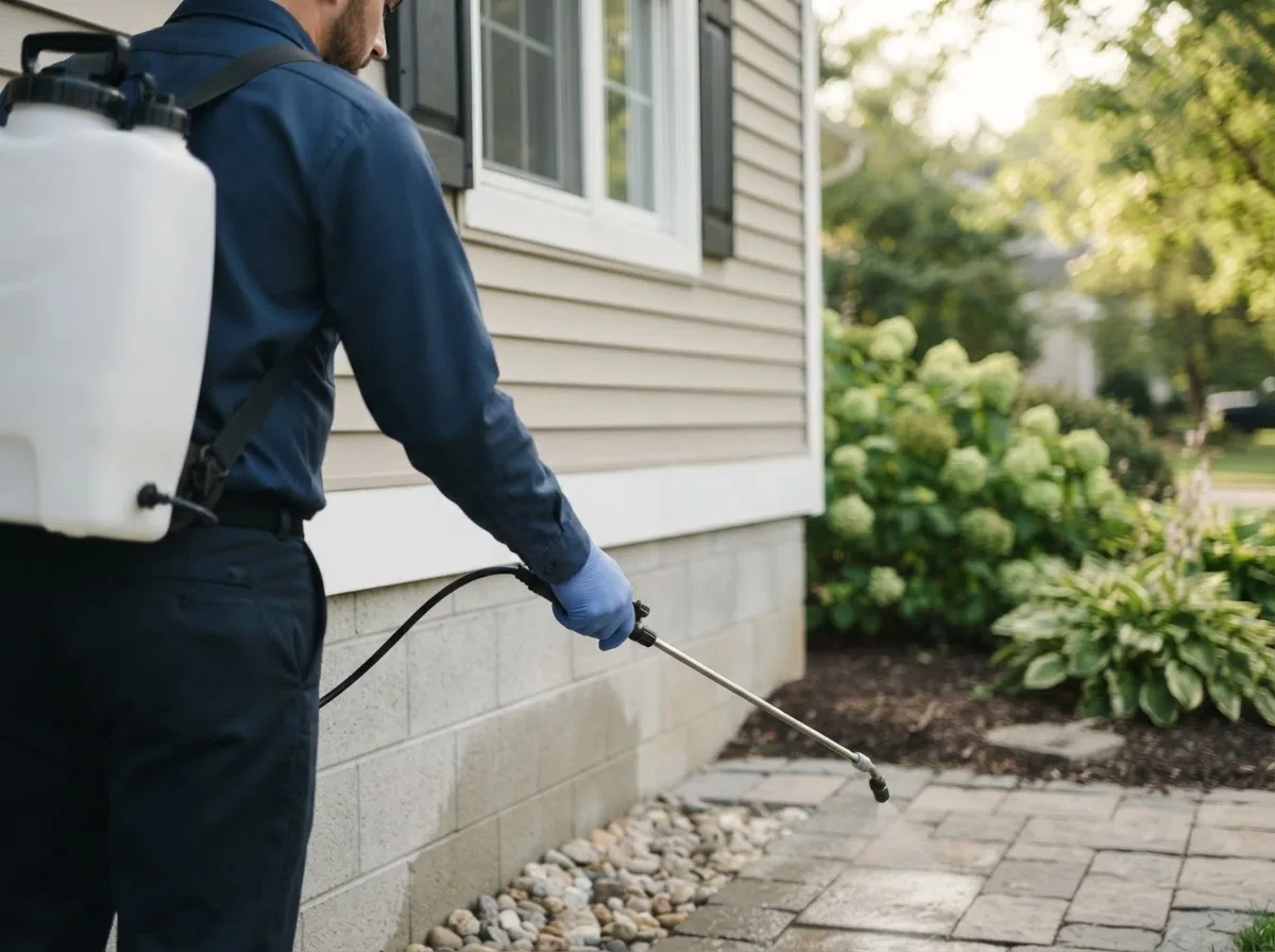 Pest control technician inspecting a home in Matherville, IL